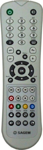 Replacement remote control for Sagemcom DTR84250T-HD