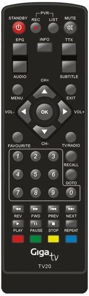Replacement remote control for Gigatv HD250T