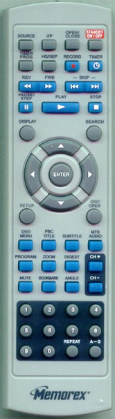 Replacement remote for Memorex MVDR2102, HST466MBGY320, MVDR2102A