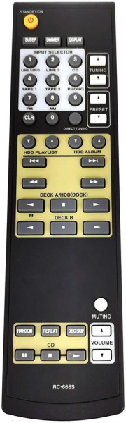 Replacement remote for Onkyo 24140666, RC-666S, TX8222, TX8522, TX8255