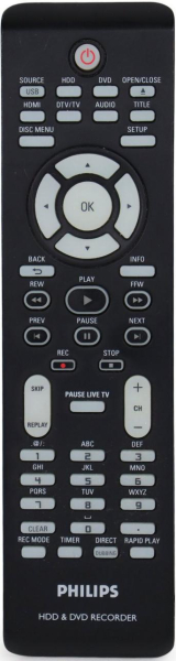 Replacement remote for Philips DVDR3576H37, 996510003026, DVDR3575H37