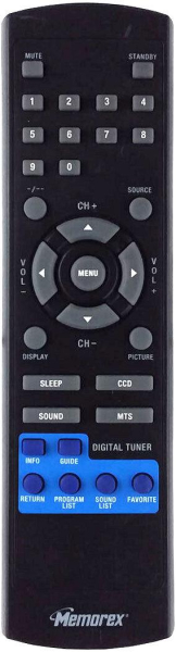 Replacement remote for Memorex MLT1912, HSY3719BLK320