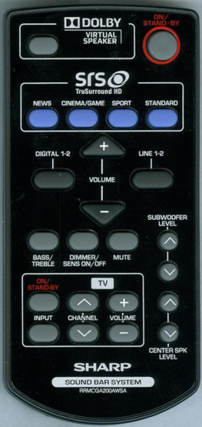 Replacement remote for Sharp RRMCGA200AWSA, HTSB500