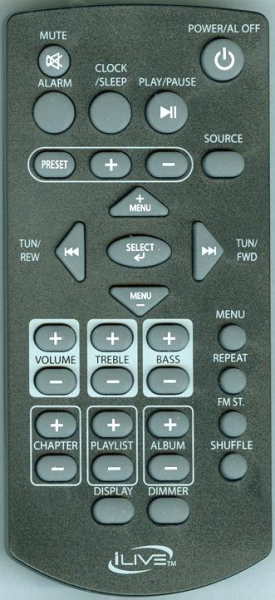 Replacement remote for iLive ITP100B, REMITP100B