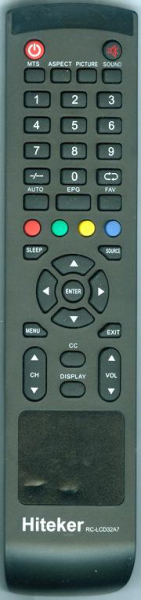 Replacement remote for Hiteker RCLCD37A5F, RCLCD32A7, LCD32A7