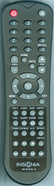 Replacement remote for Insignia NS19LD120A13, NSRC07A13, 9073T11001