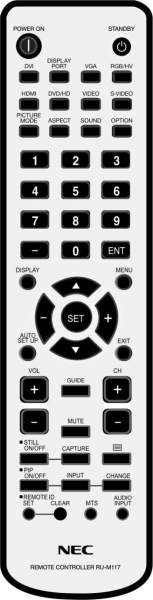 Replacement remote control for Nec RU-M117