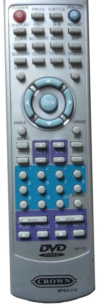 Replacement remote control for Crown MPEG-310