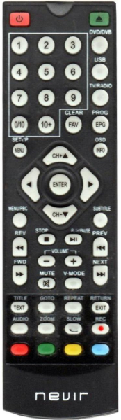 Replacement remote control for Nevir NVR2355-DVD-T2HDU