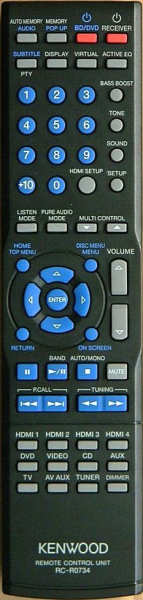 Replacement remote control for Kenwood RC-R0734