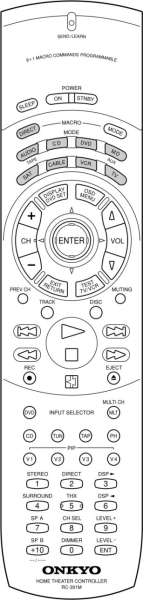 Replacement remote control for Onkyo TX-DS575X