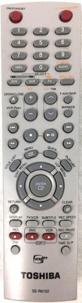Replacement remote for Toshiba DVR3, SER0152, DVR3SU, DVR3SC, BY731642