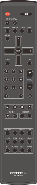 Replacement remote control for Rotel RR-AX1400