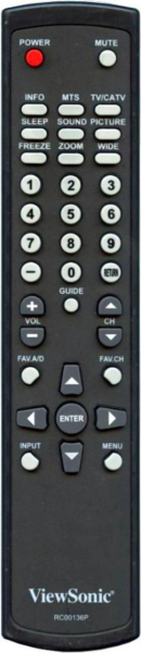Replacement remote control for Viewsonic N3735W