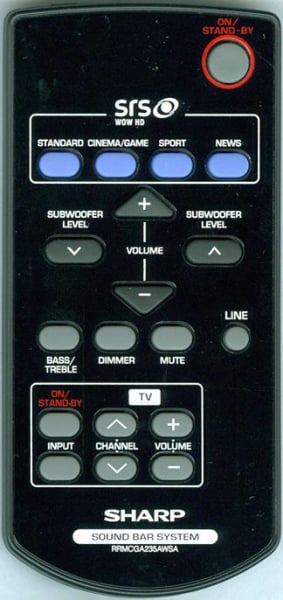 Ersatzfernbedienung für Sharp RRMCGA178AWSA, HTSB200, HTSB300