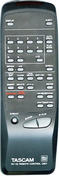 Replacement remote for Tascam 3E0103100B, RC32, MD350, 3E0103100A, MD301MKII