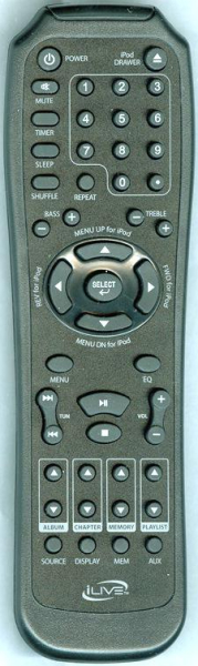 Replacement remote for iLive REMIT209B, IT209B
