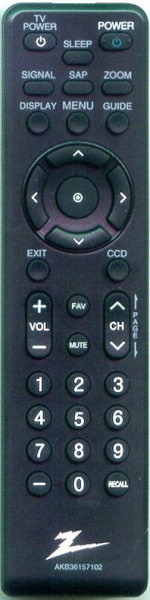 Replacement remote for Zenith DTT900, DTT901, E225515, DDT901