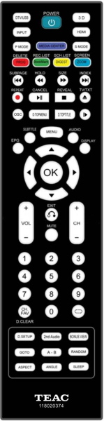 Replacement remote control for Teac/teak 0118020364