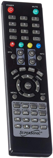 Replacement remote for Supersonic SC2212, SC1512, SC199, SC1912