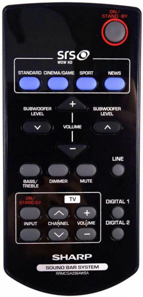 Mando a distancia de repuesto para Sharp RRMCGA178AWSA, HTSB200, HTSB300