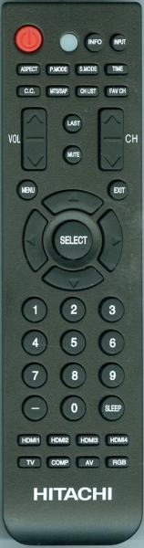 Replacement remote for Hitachi 153570, LE32H405, L32C205, L40C205