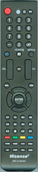 Replacement remote for Hisense F55T39EGWD, EN31624A