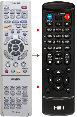 Replacement remote control for Toshiba SE-R0105