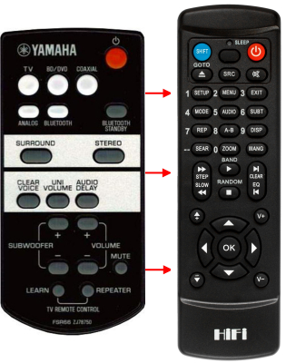 Control remoto de sustitución para Yamaha ZJ78750