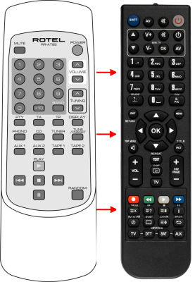 Replacement remote for Rotel RRAT92, RC1070