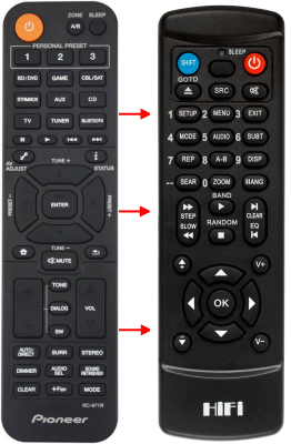 Replacement remote control for Pioneer VSX-534