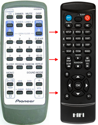 Replacement remote control for Pioneer XXD3034