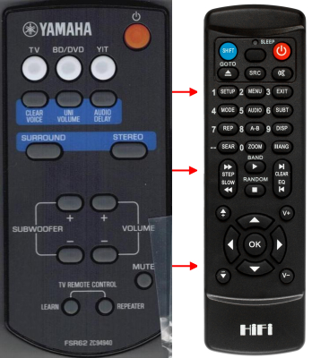 Replacement remote control for Yamaha ZC94940