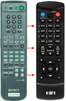 Replacement remote control for Sony RM-PP404