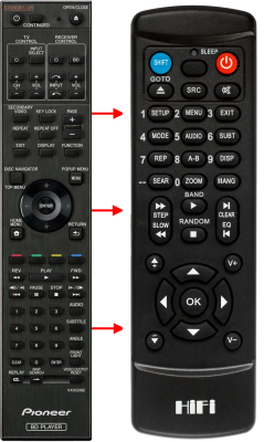 Replacement remote control for Pioneer BDP-430