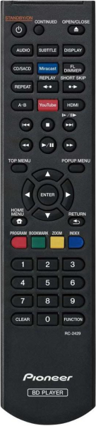 Replacement remote control for Pioneer BDP-180