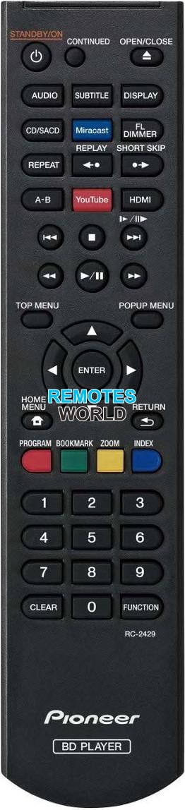 Replacement remote control for Pioneer BDP-170