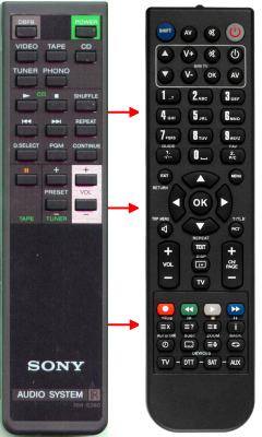 Controlo remoto de substituição para Sony RMS390, TAAX295, 146512911, TAAX390
