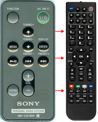 Replacement remote for Sony RMTCXF100IP, RDPXF100IP, 988514212