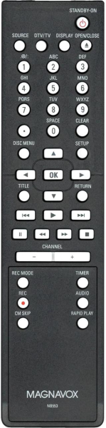 Replacement remote control for Magnavox NB553UD