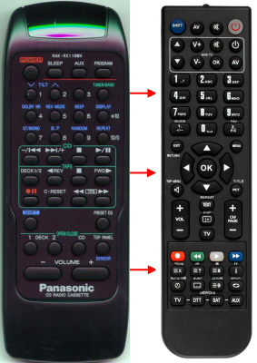 Replacement remote for Panasonic RAKRX118WH, RXDT75