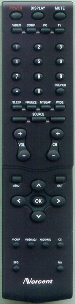 Replacement remote for Norcent LT3225, 98TR7BDINENCF, LT2725