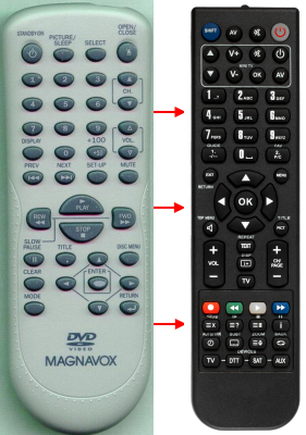Replacement remote for Magnavox NF102UD, MWC13D6, MWC20D6