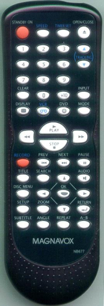 Replacement remote for Magnavox NB677, NB677UD, DV220MW9A, CDV220MW9