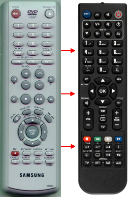 Replacement remote for Samsung 00012H, DVDR120, AK5900012H, DVDR120AX