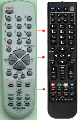 Replacement remote for Toshiba W525, BZ614478, VC525