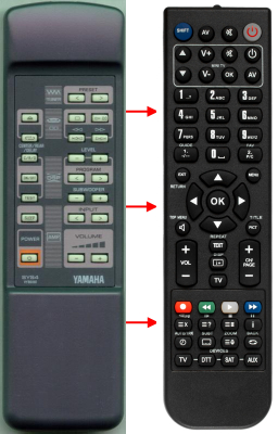 Ersättande fjärrkontroll för Yamaha AV1, TCDAV1, SYS4, VY861600