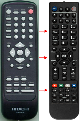 Replacement remote for Hitachi 26HDL52, E052731081, CLU4351DL