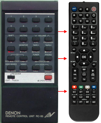 Replacement remote for Denon DRA95A, 4990052009, DRA95VR, RC95