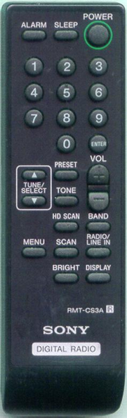 Replacement remote for Sony XDRS3HD, A1259028A, RMTCS3A